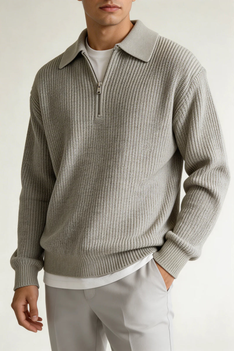 THE RAVENNA RIBBED ZIP KNIT – Gray