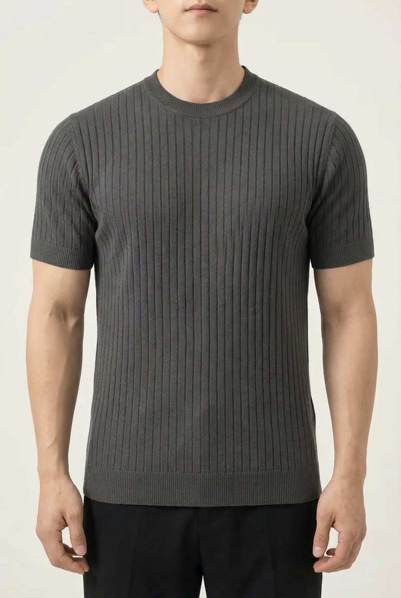 THE RIBBED SILHOUETTE TEE – Grey