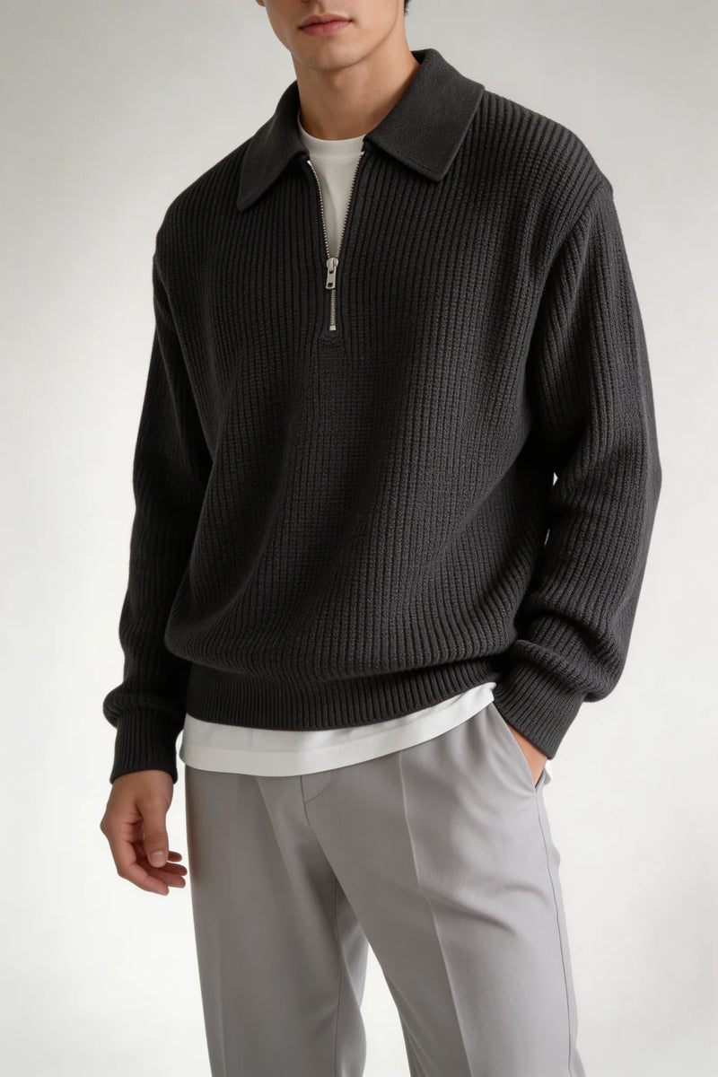 THE RAVENNA RIBBED ZIP KNIT – Black